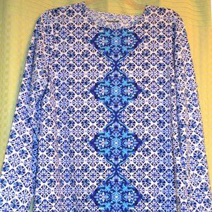 Lands End L Electric Blue Batik Rash Guard